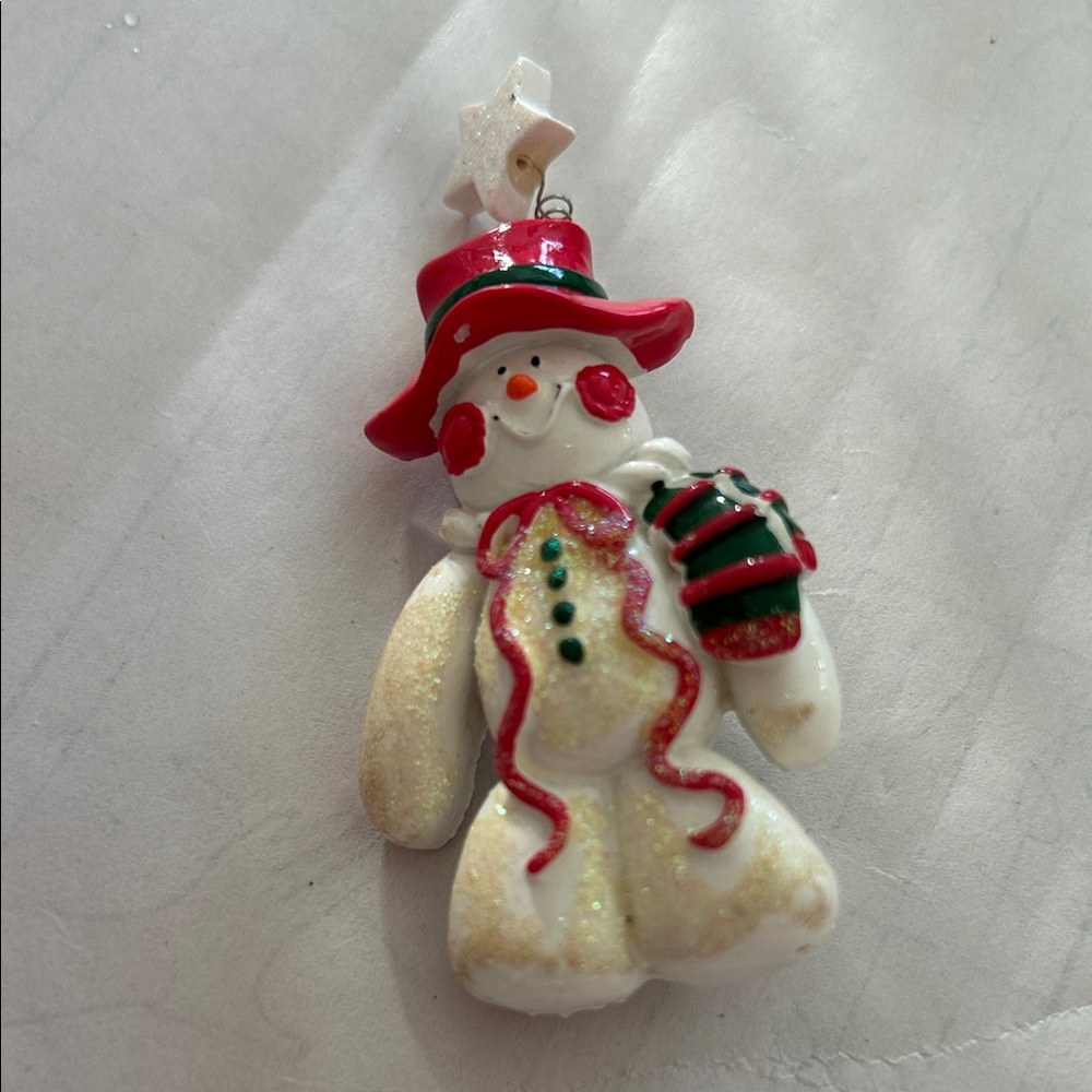 Vintage Festive Snowman Pin with Red Hat